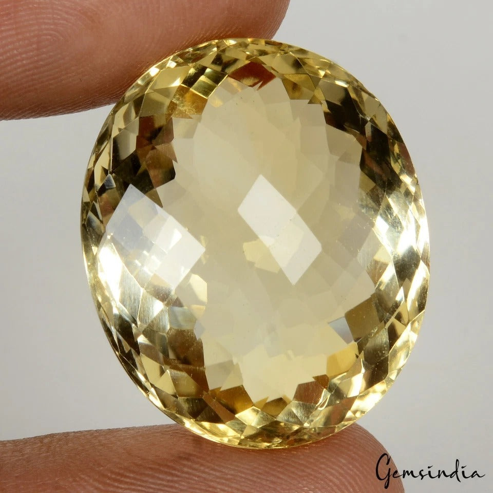 38.90 Ct VVS Natural Citrine AAA Yellow Huge Oval Checker Cut Dazzling Gemstone
