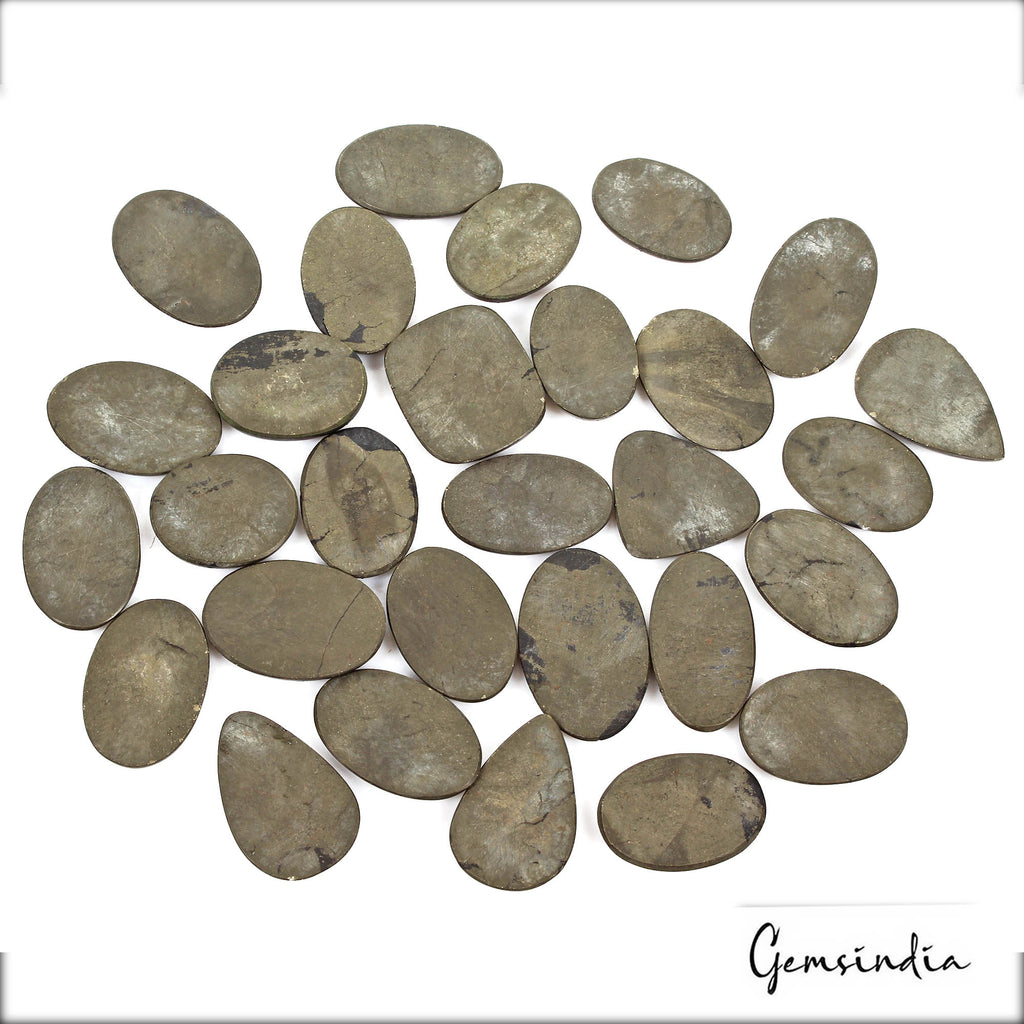 Pyrite Lot, Cabochon, Untreated, Gold — 29 Pieces, 29mm to 37mm, 1500 Ct