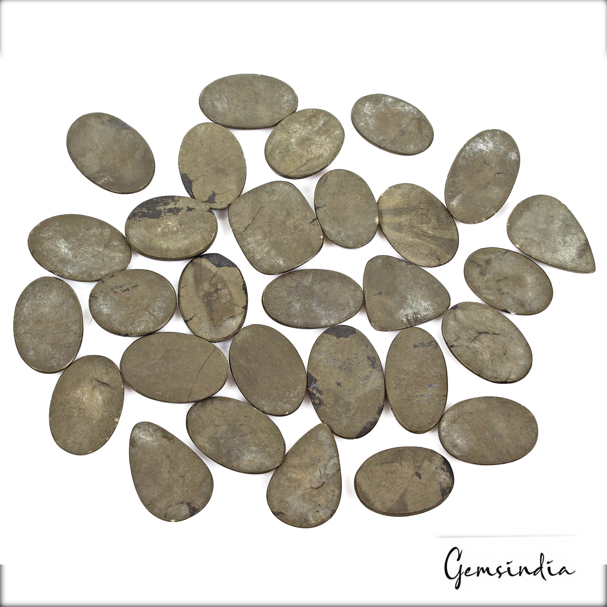 Pyrite Lot, Cabochon, Untreated, Gold — 29 Pieces, 29mm to 37mm, 1500 Ct