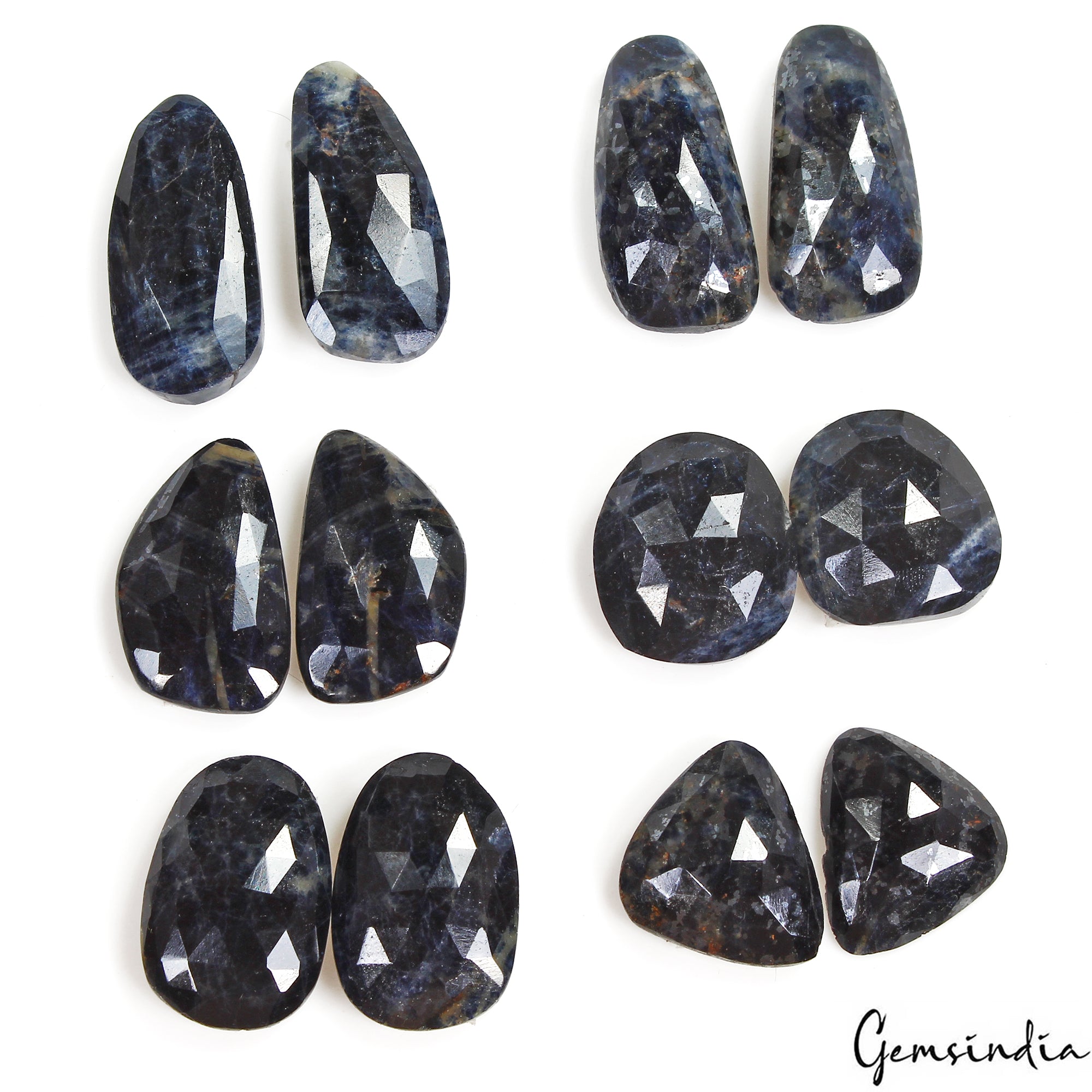 Certified 320 Ct/12 Pcs Natural Black Sapphire Rose Checker Cut 6 Pairs Gems Lot