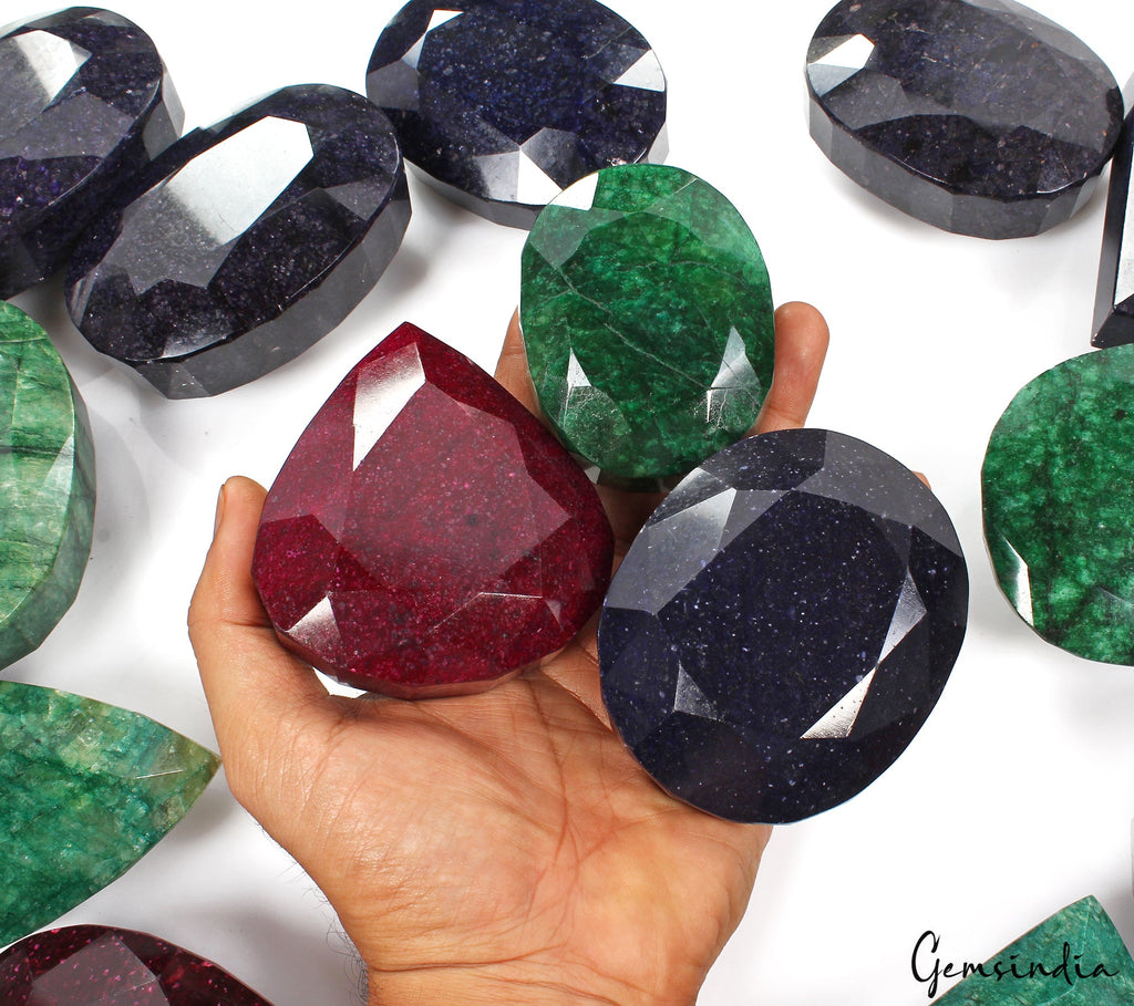 9Kilo Natural Ruby Emerald Sapphire Mix Cut Museum Size Loose Gemstones 70-116mm