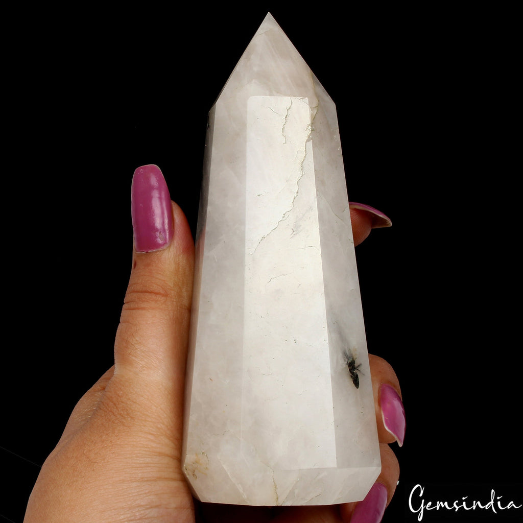 4.8" Natural Black Tourmaline Rutilated Quartz Tower Crystal Point Obelisk Stone