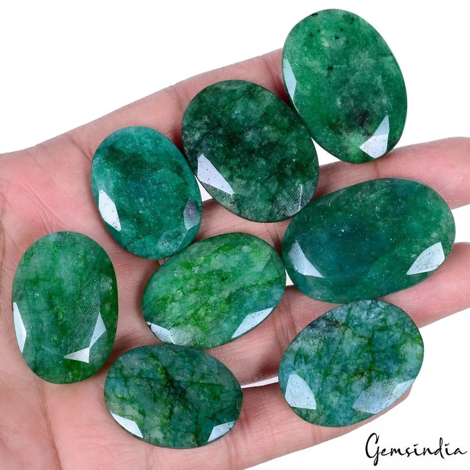 Emerald Lot, Loose Gemstone, Color Enhanced, Green — 8 Pieces, 29mm to 38mm, 480 Ct, Brazil