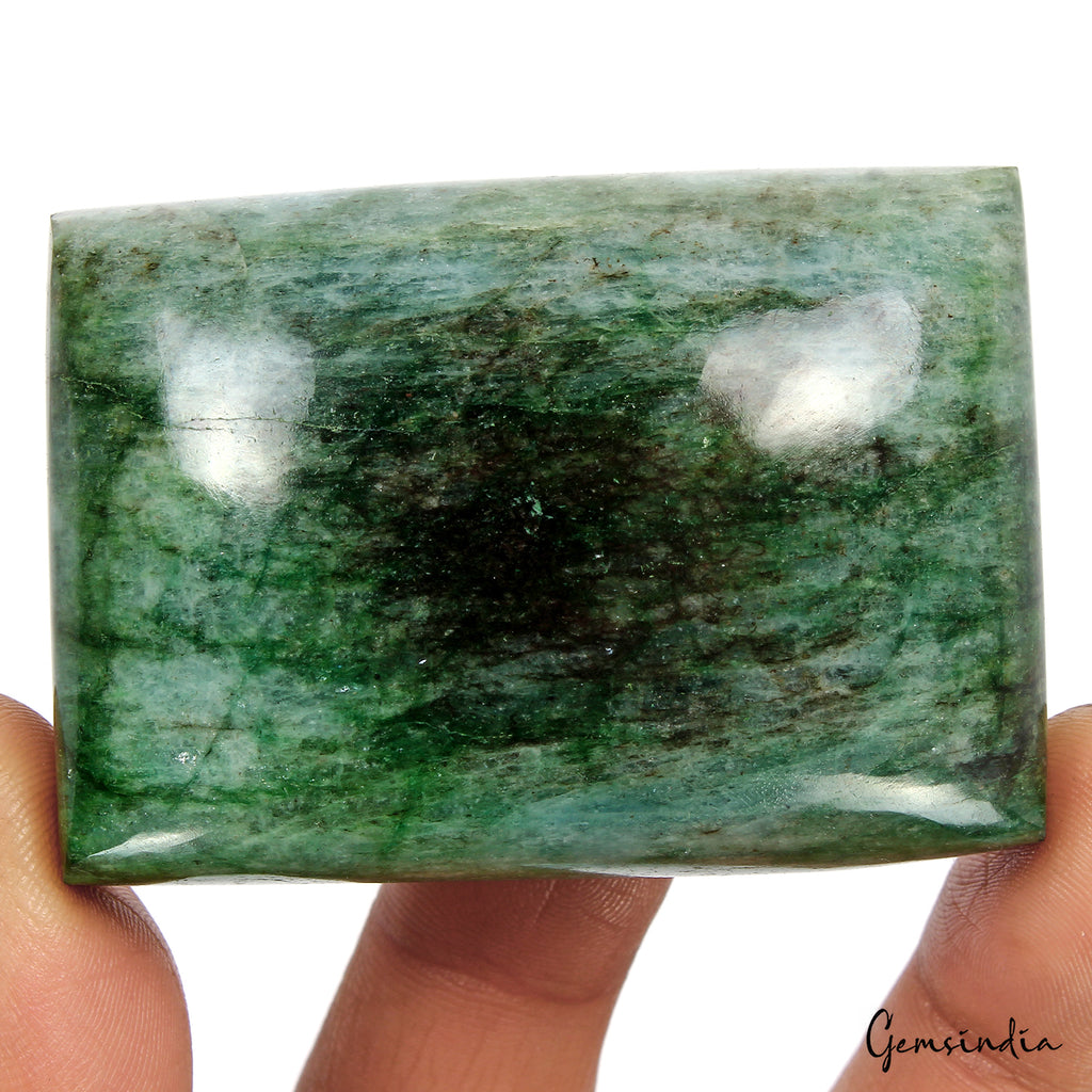 Brazilian Emerald Cabochon, Color Enhanced, Green — 61 x 44 x 28 mm, Brazil