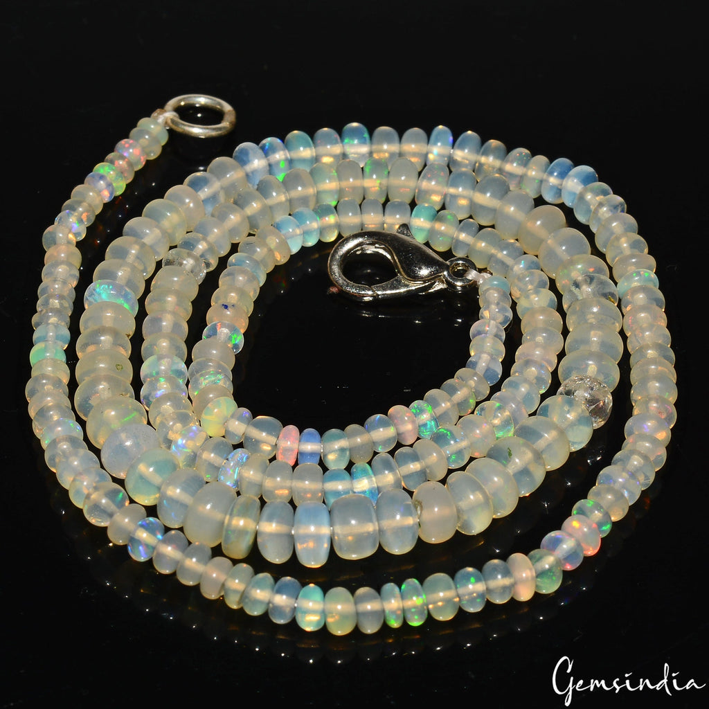 17" Natural Welo Fire Ethiopian Opal Rondelle Beaded Handmade Necklace ~33.60 Ct