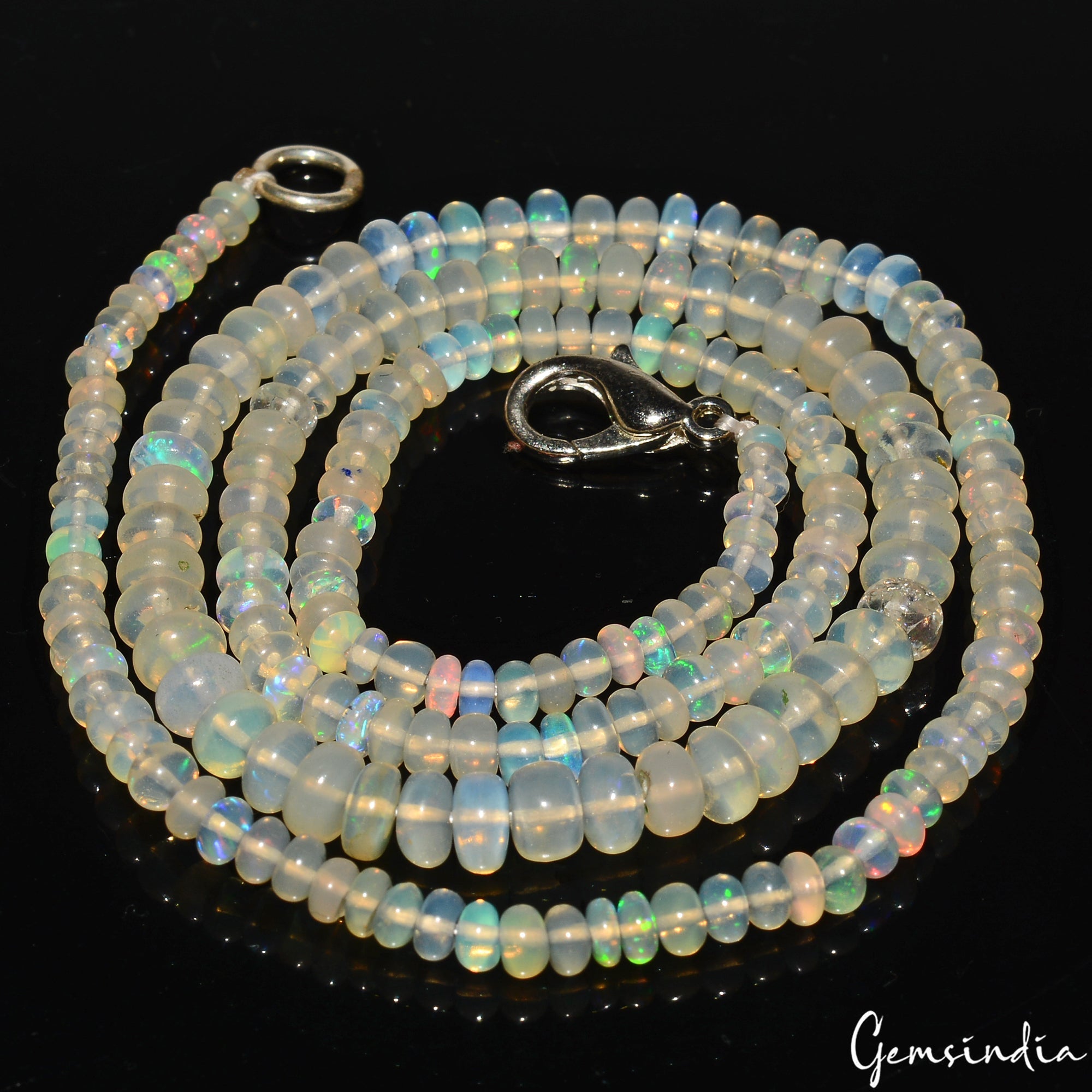 17" Natural Welo Fire Ethiopian Opal Rondelle Beaded Handmade Necklace ~33.60 Ct