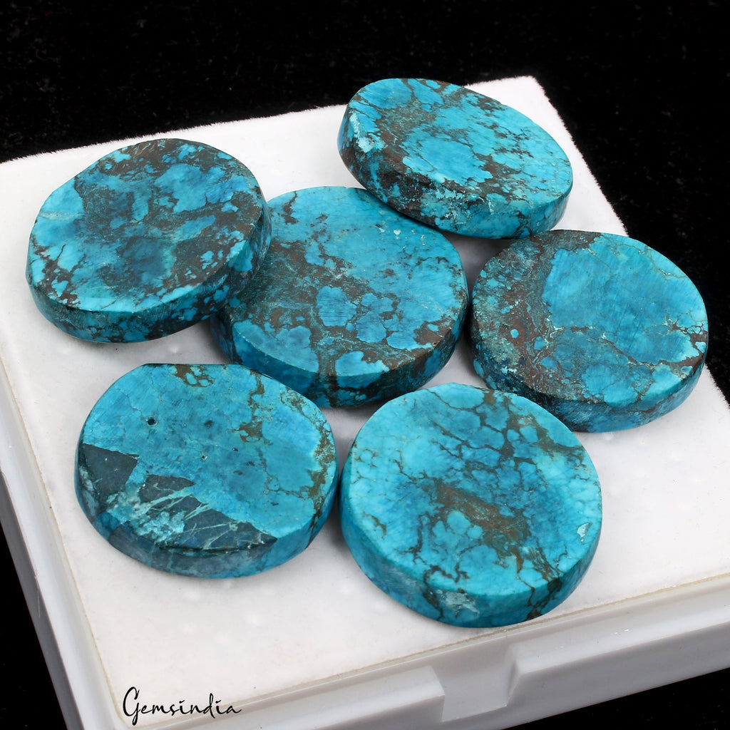 400 Ct/6 Pcs Natural Spiderweb Blue Turquoise Round Cabochon Loose Gemstone Lot