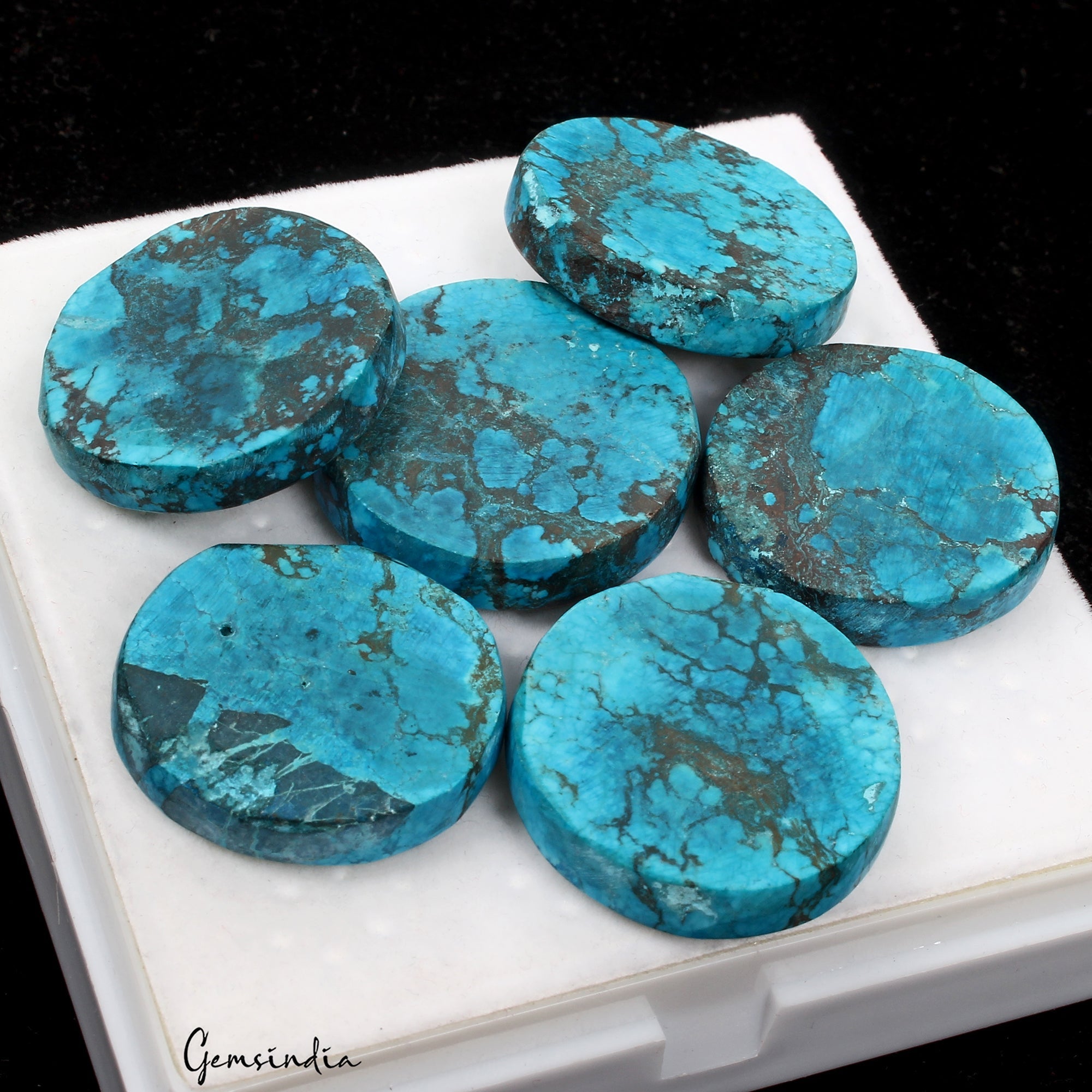 400 Ct/6 Pcs Natural Spiderweb Blue Turquoise Round Cabochon Loose Gemstone Lot