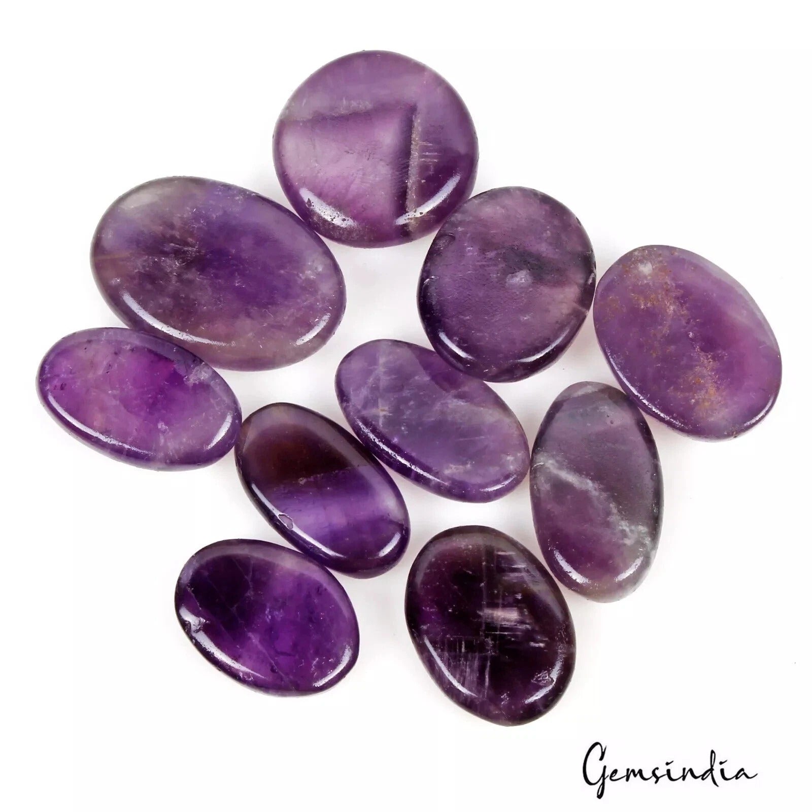 Amethyst Lot, Cabochon, Untreated, Purple — 10 Pieces, 20mm to 28mm, 216.70 Ct