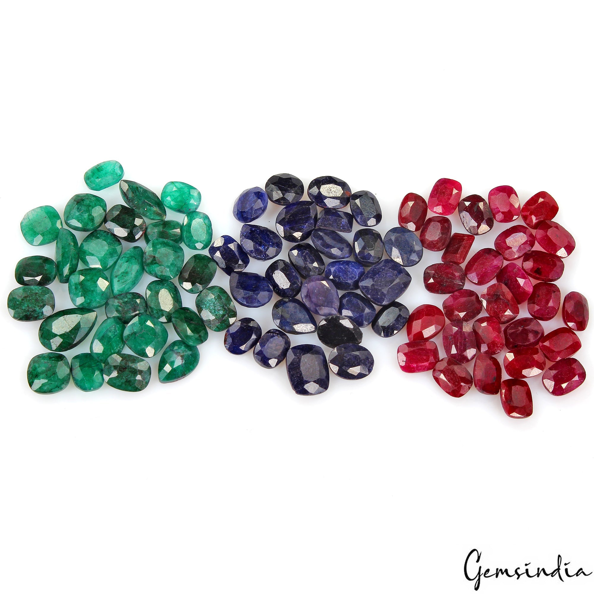 165.70 Ct/80 Pc Natural Ruby Emerald Sapphire Mux Cut 7-12mm Multi Gemstones Lot