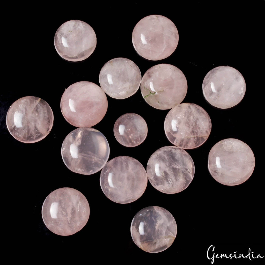 300 Ct/15 Pcs Natural Untreated Pink Rose Quartz Round Cab Loose Gem For Jewelry