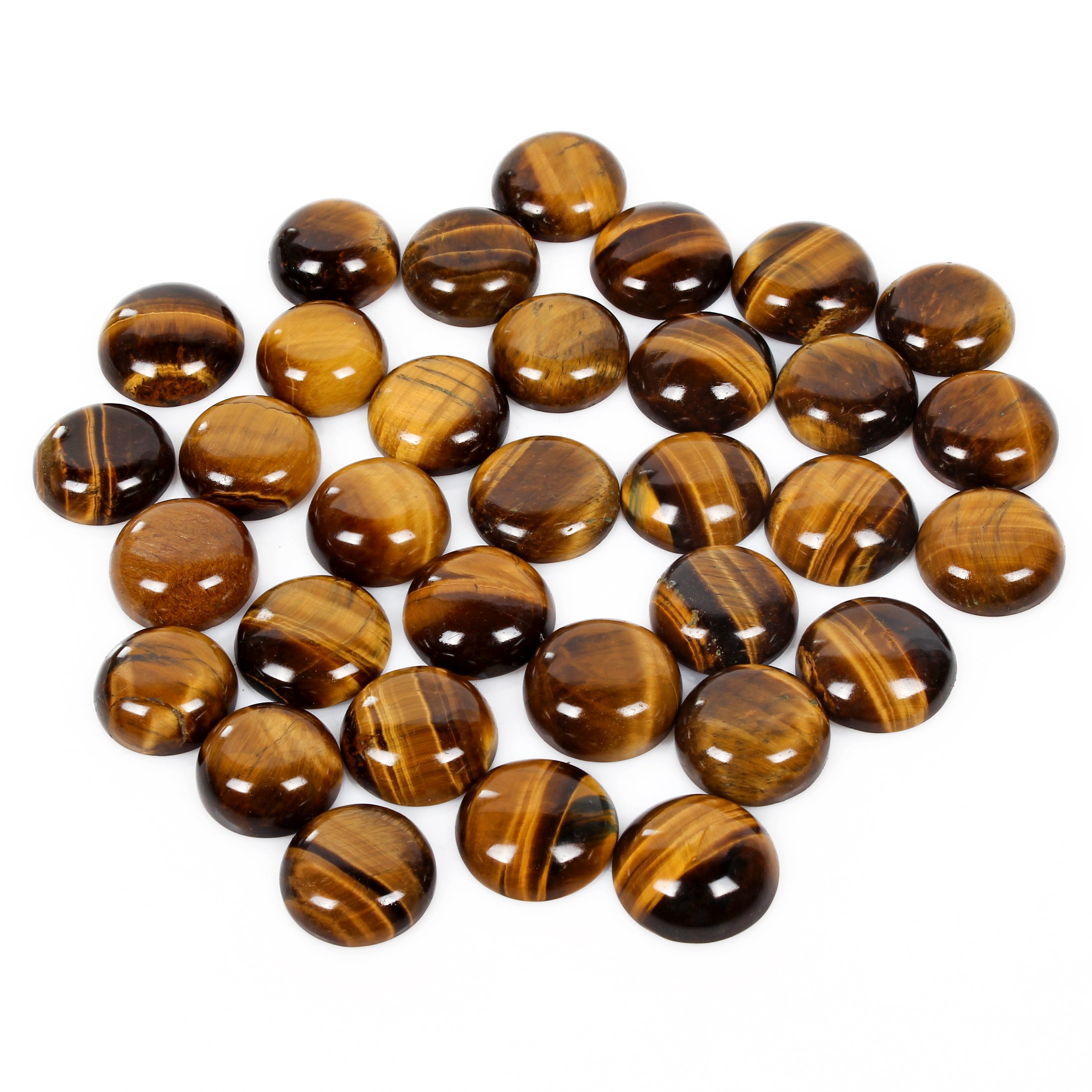630 Ct/30 Pcs Natural Untreated Tiger Eye Round Cab Loose Gems Lot For Jewelry