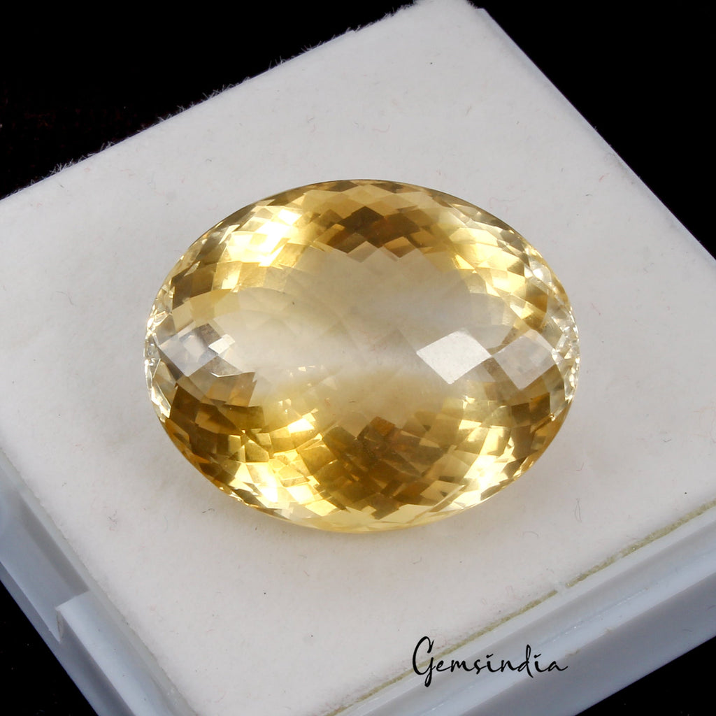 VVS 46.00 Cts Natural Yellow Citrine Oval Checker Cut Eye Clean Loose Gemstone~
