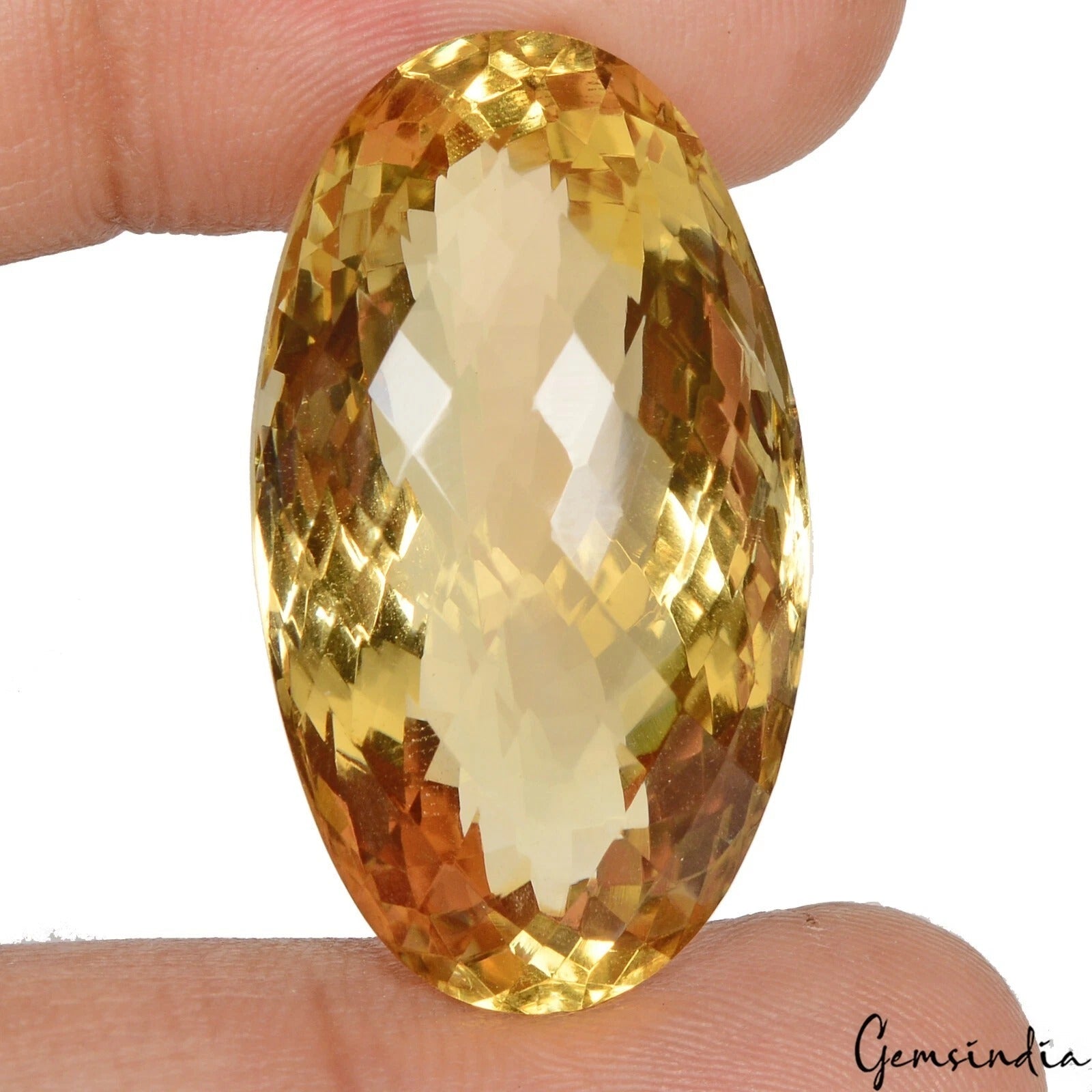 49.70Ct Natural Untreated Brazilian Yellow Citrine Oval Checker Cut Precious Gem