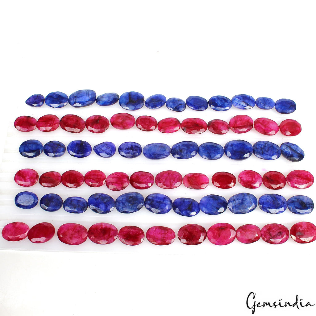 770 Ct/74 Pcs Natural Red Blue Beryl Oval Faceted Cut Loose Gems Lot For Jewelry