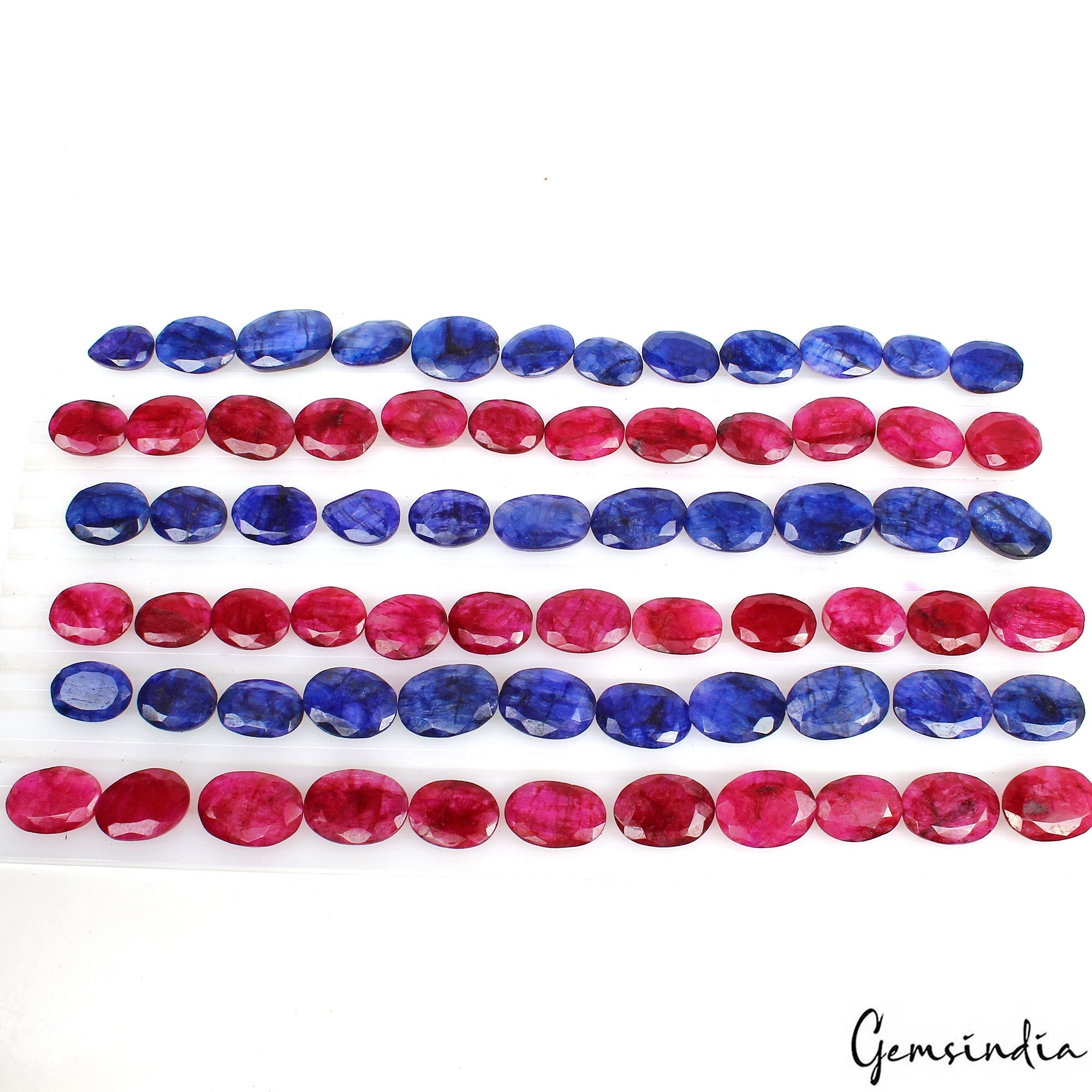 770 Ct/74 Pcs Natural Red Blue Beryl Oval Faceted Cut Loose Gems Lot For Jewelry