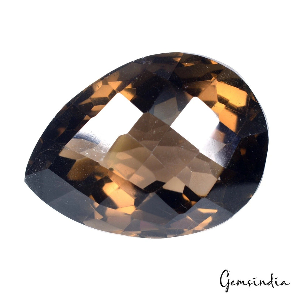 Certified 75 Cts Natural Untreated Brown Smoky Quartz Pear Checker Cut Loose Gem