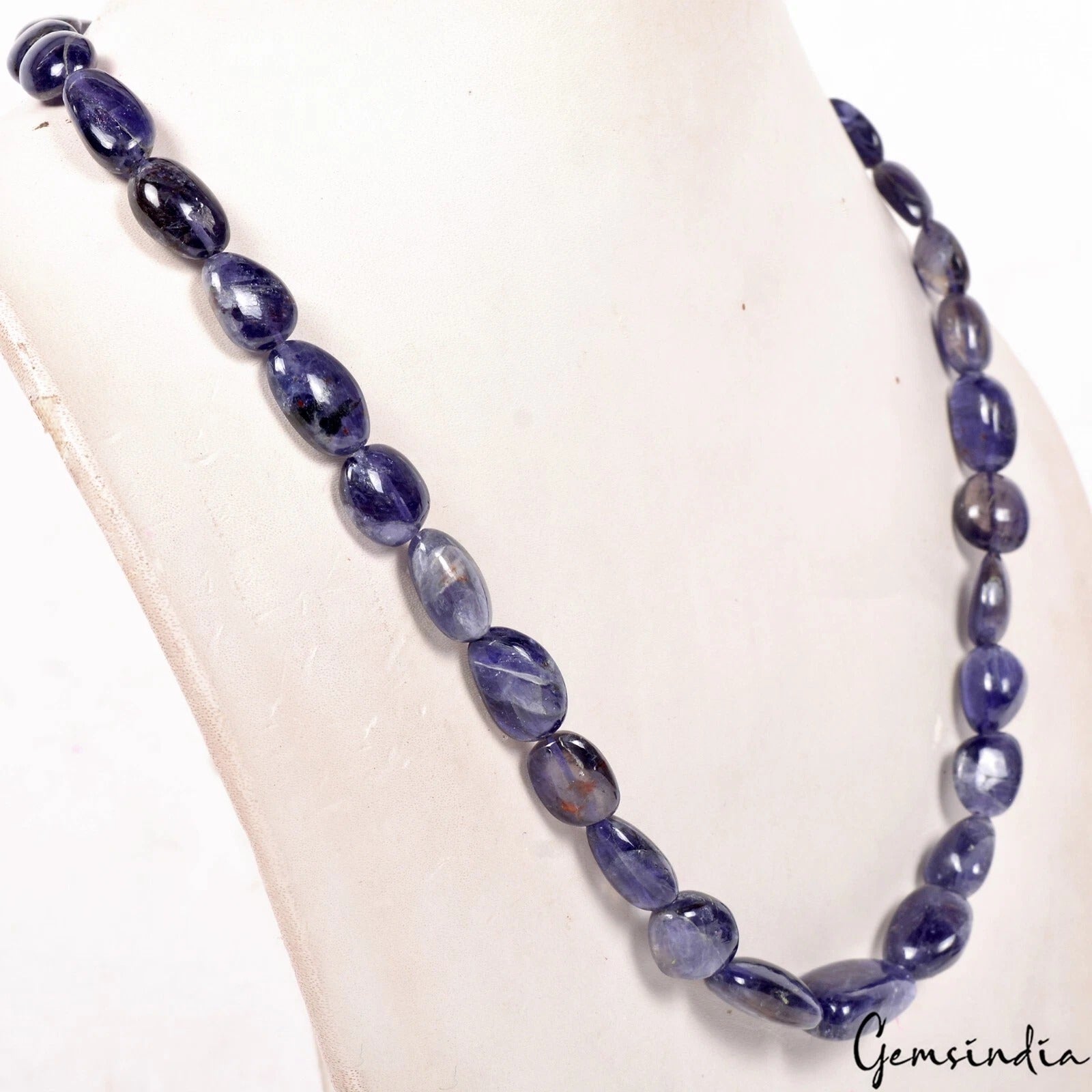 Handmade Single Strand Blue Iolite Gemstone Beads 18" Women Adjustable Necklace