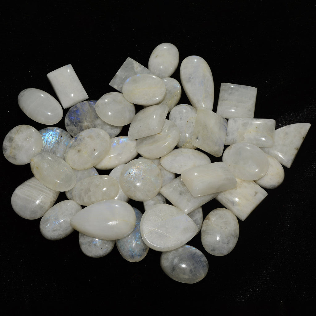 920 Ct Natural Blue Shine Moonstone Mix Cabochon Loose Untreated Gemstones~42 Pc