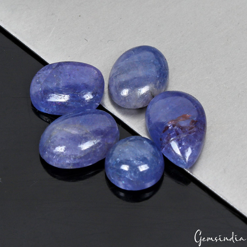 18.10 Ct Natural Tanzanite Mix Cabochon Loose Untreated 7-13mm Gemstones~ 5 Pcs