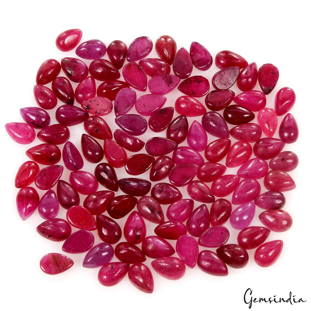 100 Pcs Natural Ruby Vivid Red Pink Pear Cab Top Quality Loose Gemstones 36.50Ct