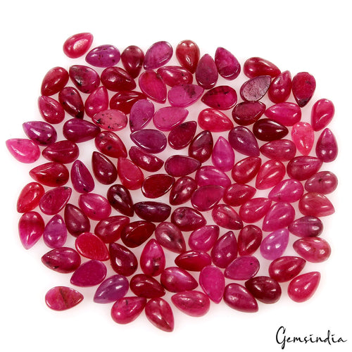 100 Pcs Natural Ruby Vivid Red Pink Pear Cab Top Quality Loose Gemstones 36.50Ct