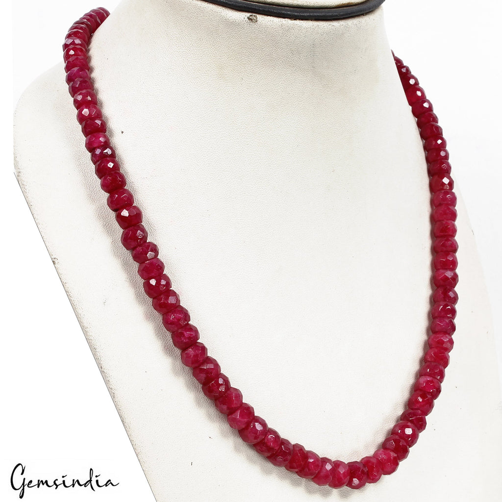 280 Ct Natural Red Quarts Round Cut Beaded Single Strand Adjustable Necklace 20"