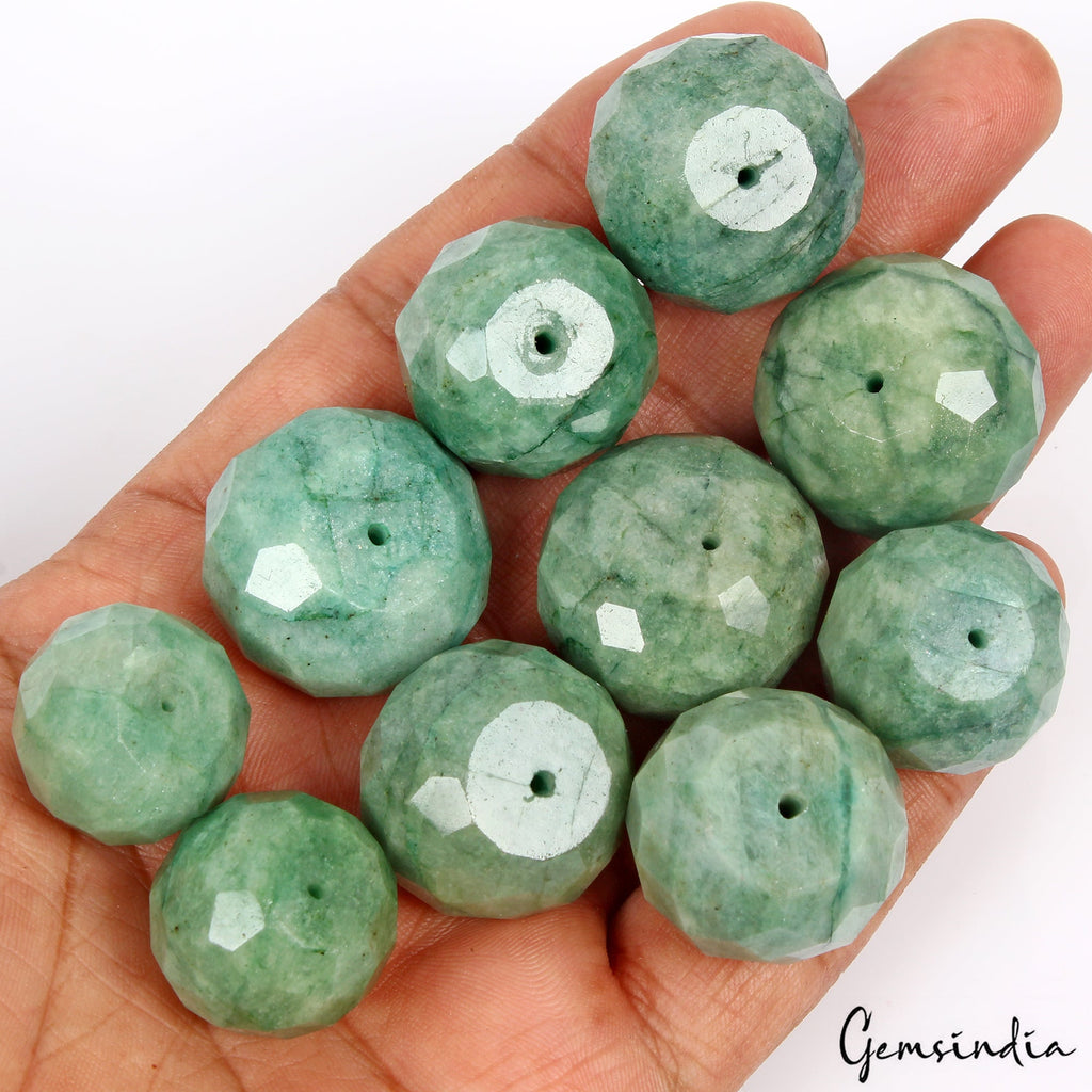 800 Ct/10Pcs Natural Green Brazilian Emerald Round Cut Drill Bead Loose Gems Lot