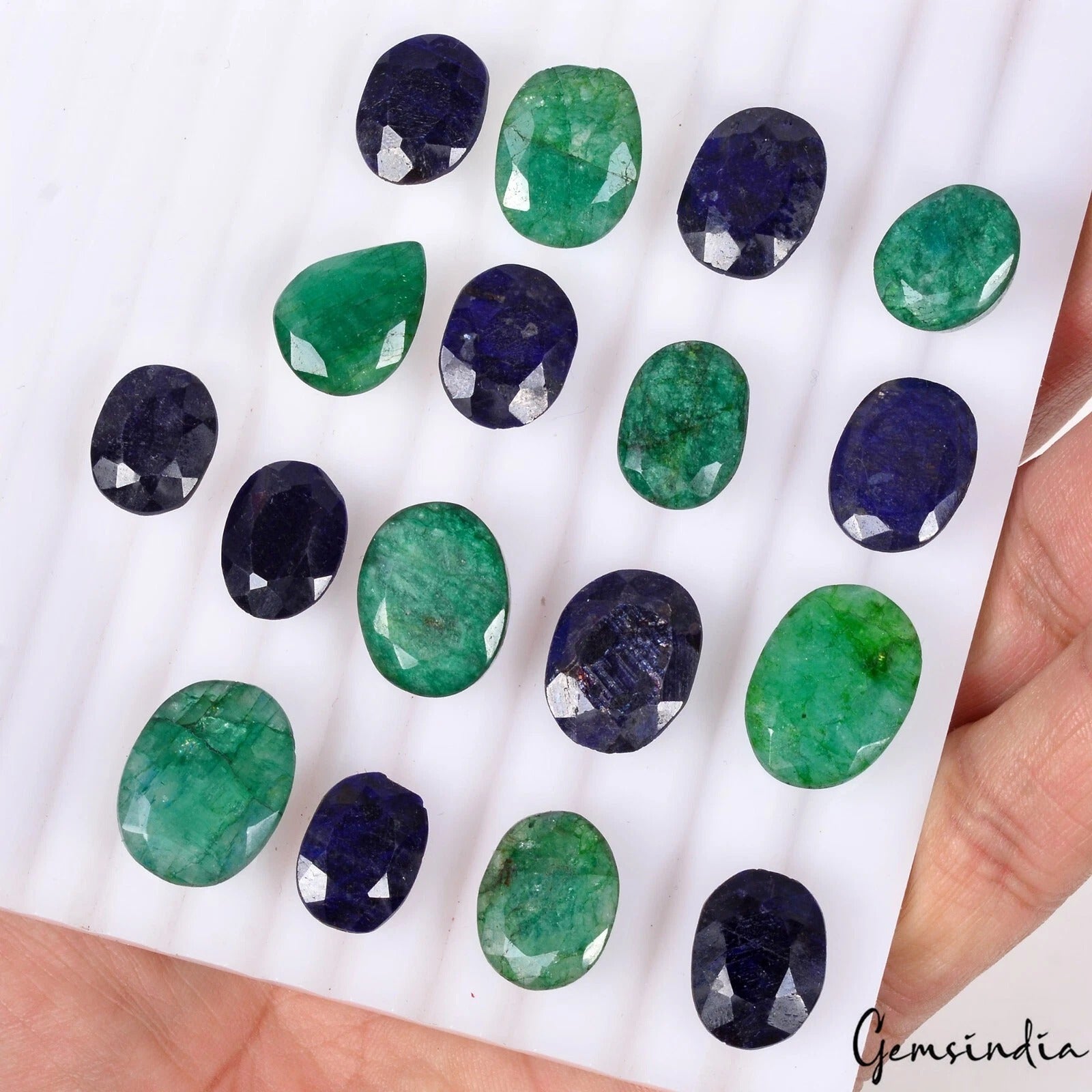 190.00 Ct Natural Blue Sapphire Emerald Mix Cut Faceted Loose Gemstone Lot 17Pcs