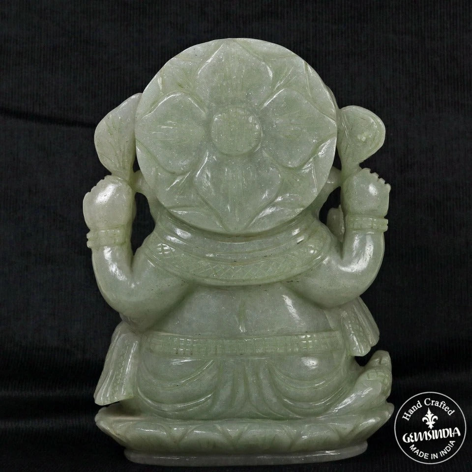 8 Inch Statue Idol Ganesha Figurine Green Aventurine(Indian Jade) Stone Handmade
