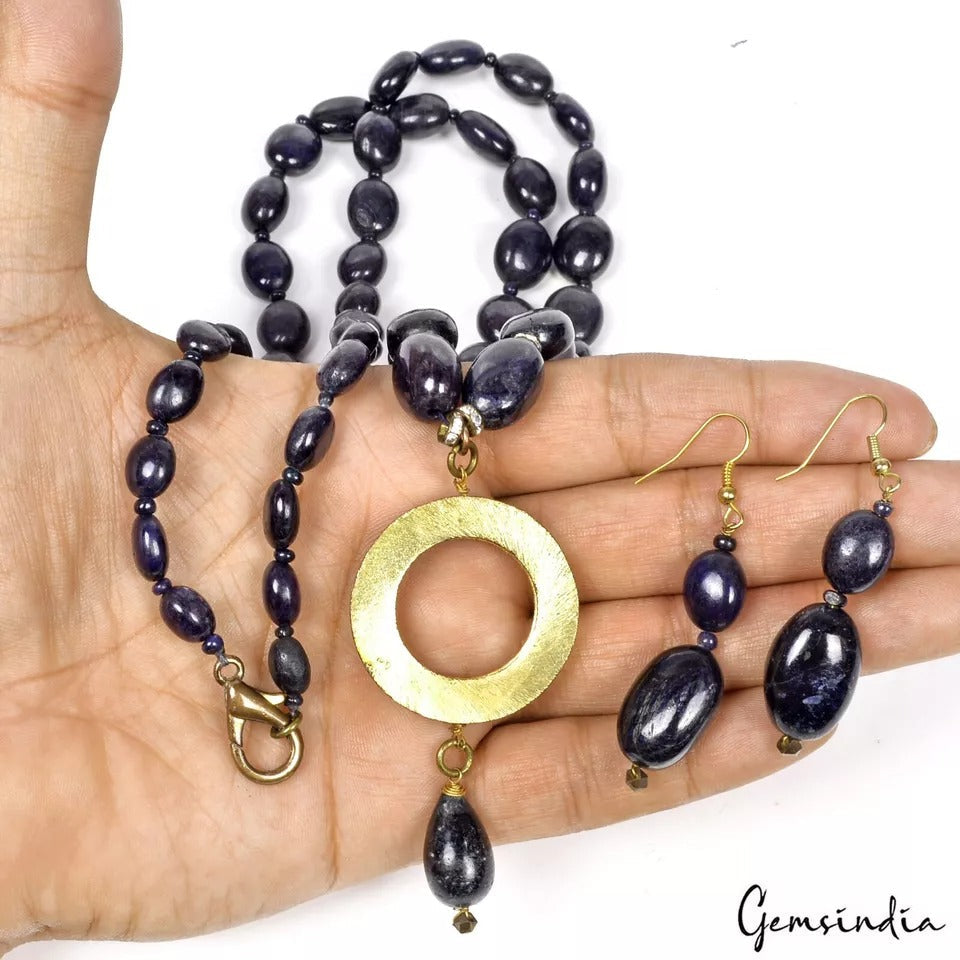 809.50 Ct/30" Natural Sapphire Gemstone Pendant Necklace Jewelry Set for Women
