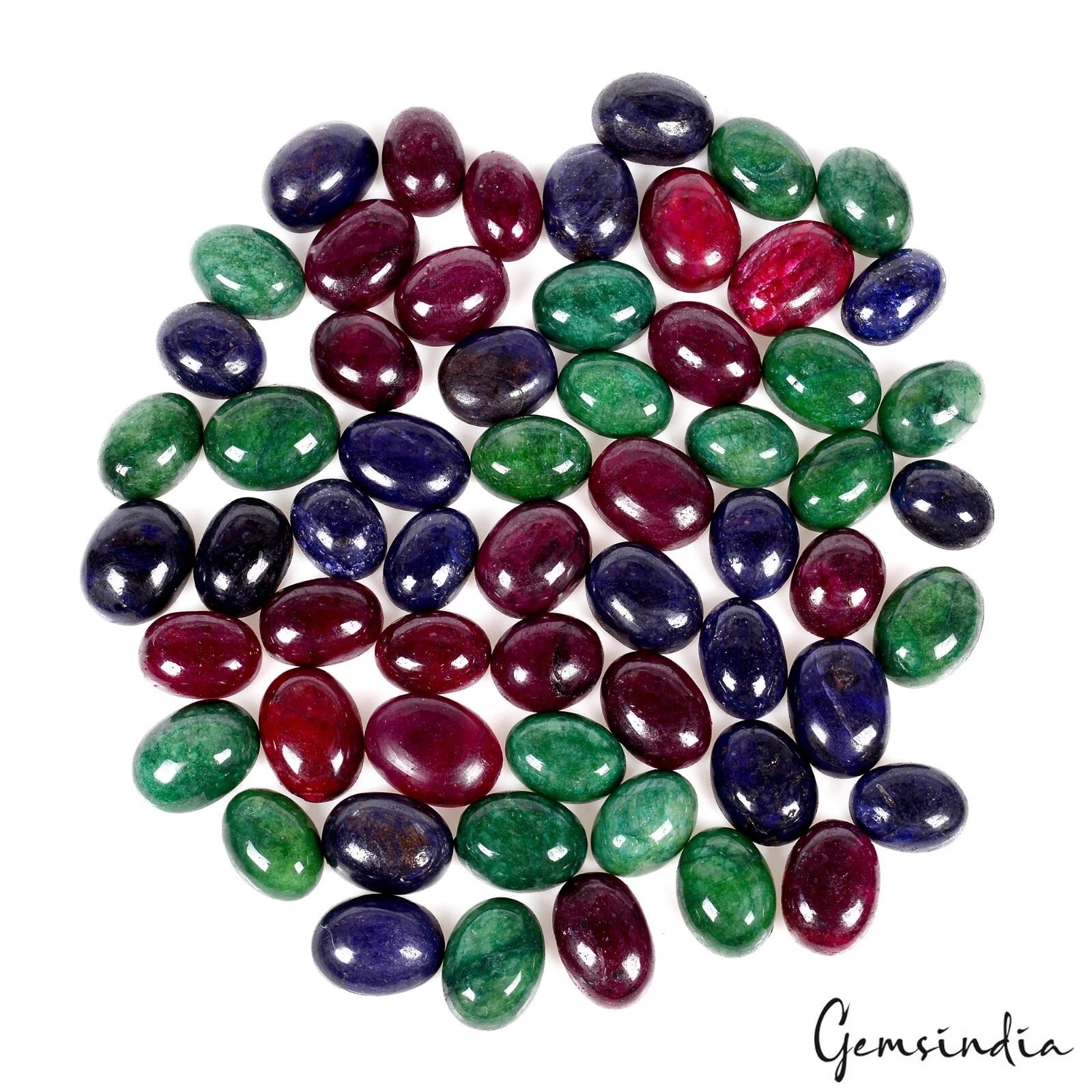 750 Ct./60 Pcs Natural Emerald Ruby Sapphire OVal Cabochon Loose Gemstones Lot