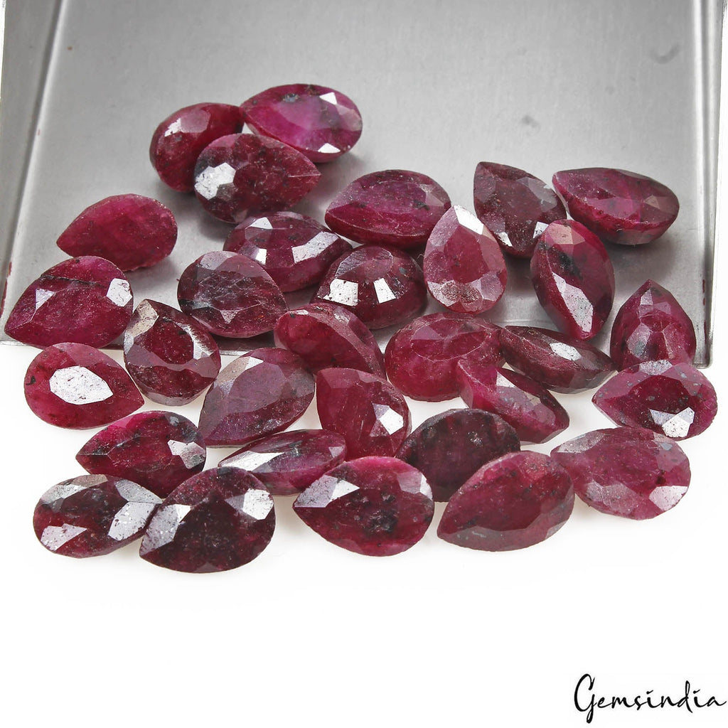 Certified 180 Ct/31 Pcs Natural Red Ruby Pear Cut Loose 11-13mm Gems for jewelry