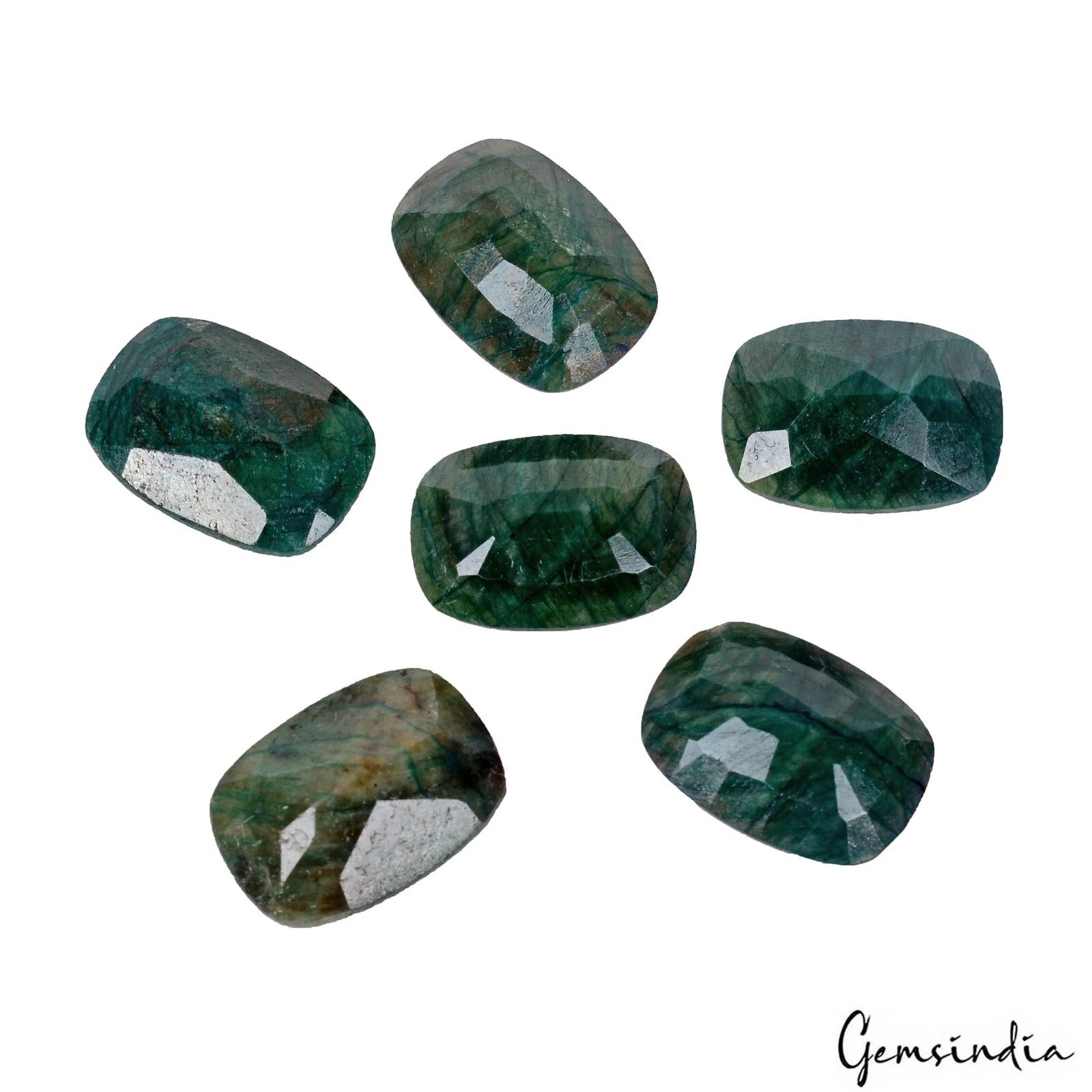 78.30 Ct Natural Green Brazilian Emerald Cushion Cut Certified Gemstone Lot 6 Pc
