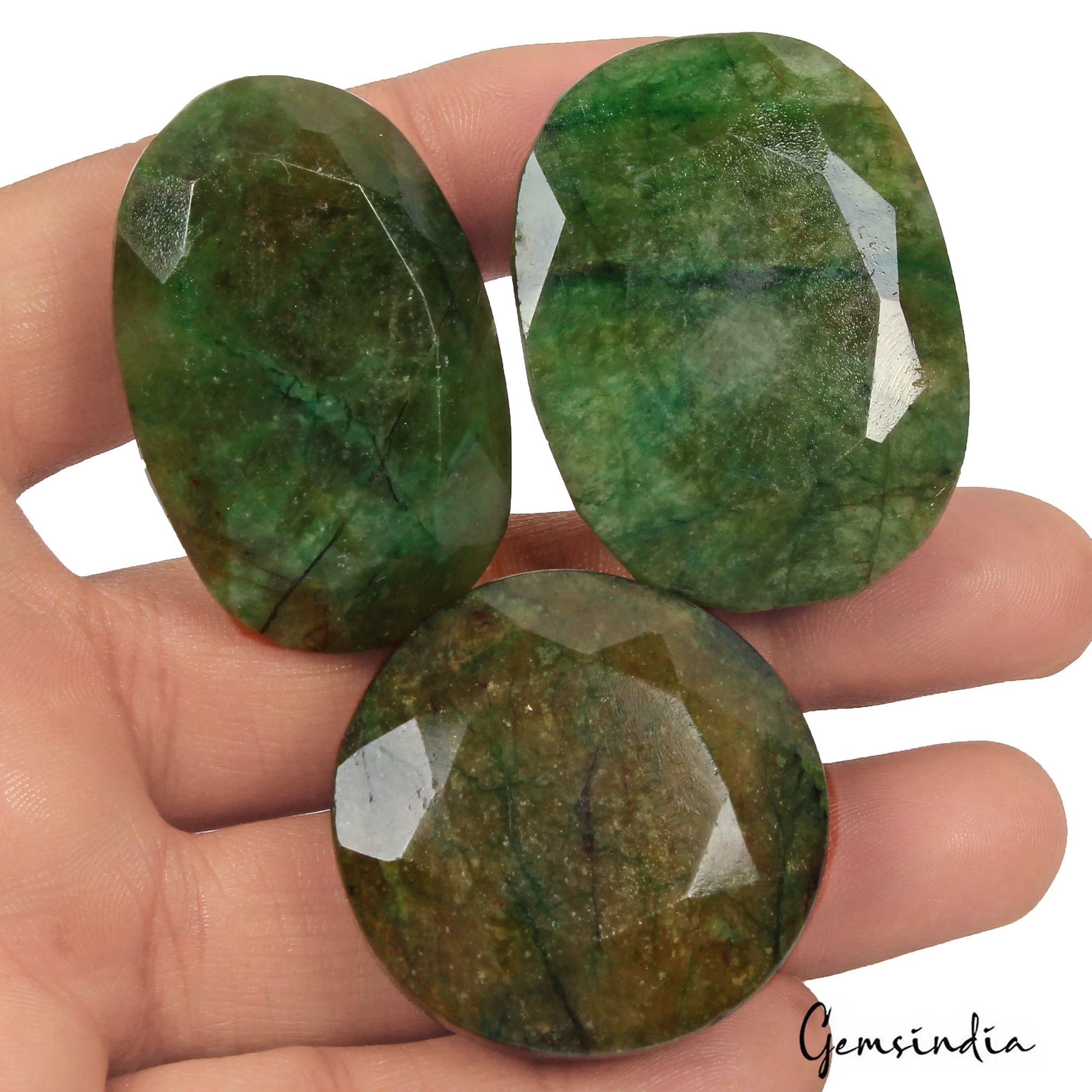 570 Ct Natural Green Brazilian Emerald Mix Faceted Earth Mined Gems Lot 3 Pcs