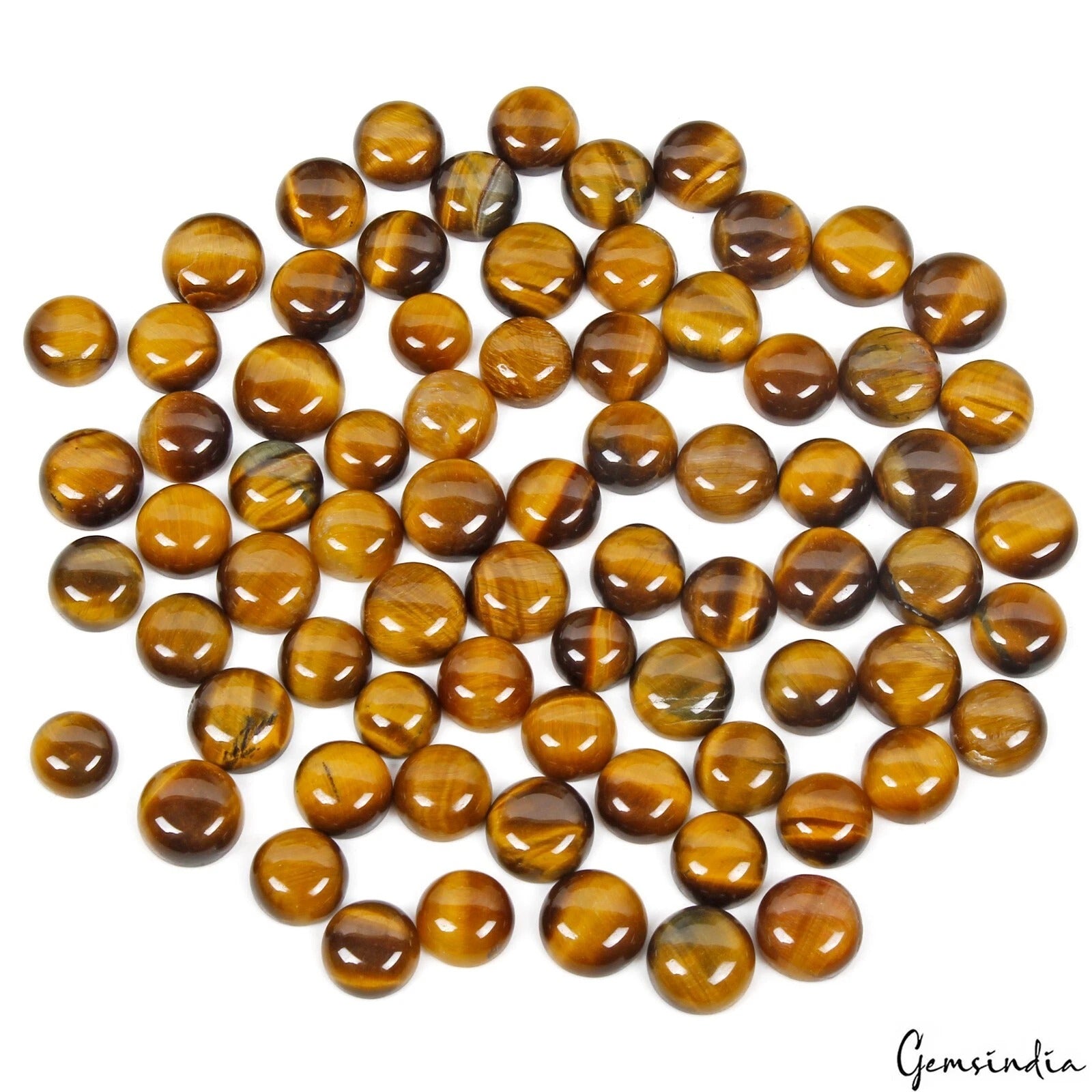 Tiger Eye Lot, Cabochon, Round Cabochon, Untreated — 74 Pieces, 08mm to 11mm, 330 Ct, Madagascar