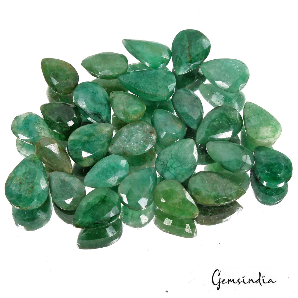100 Cts/27 Pcs Natural Brazilian Green Emerald Pear Faceted Cut Gems For Jewelry