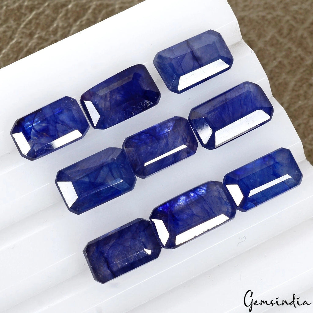 Certified 34.80 Ct/9 Pc Natural Blue Sapphire 10-11mm Octagon Cut Precious Gems