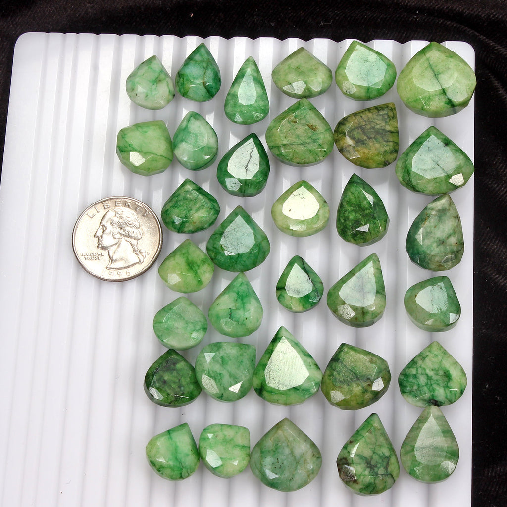 520 Cts Natural Green Emerald Pear Cut Loose Faceted 14-22mm Gemstones Lot~33 Pc
