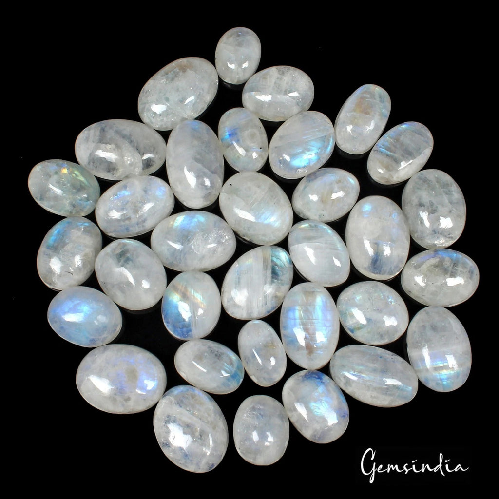 Moonstone Lot, Cabochon, Untreated, Blue — 33 Pieces, 12mm To 18mm, 300 Ct, Madagascar