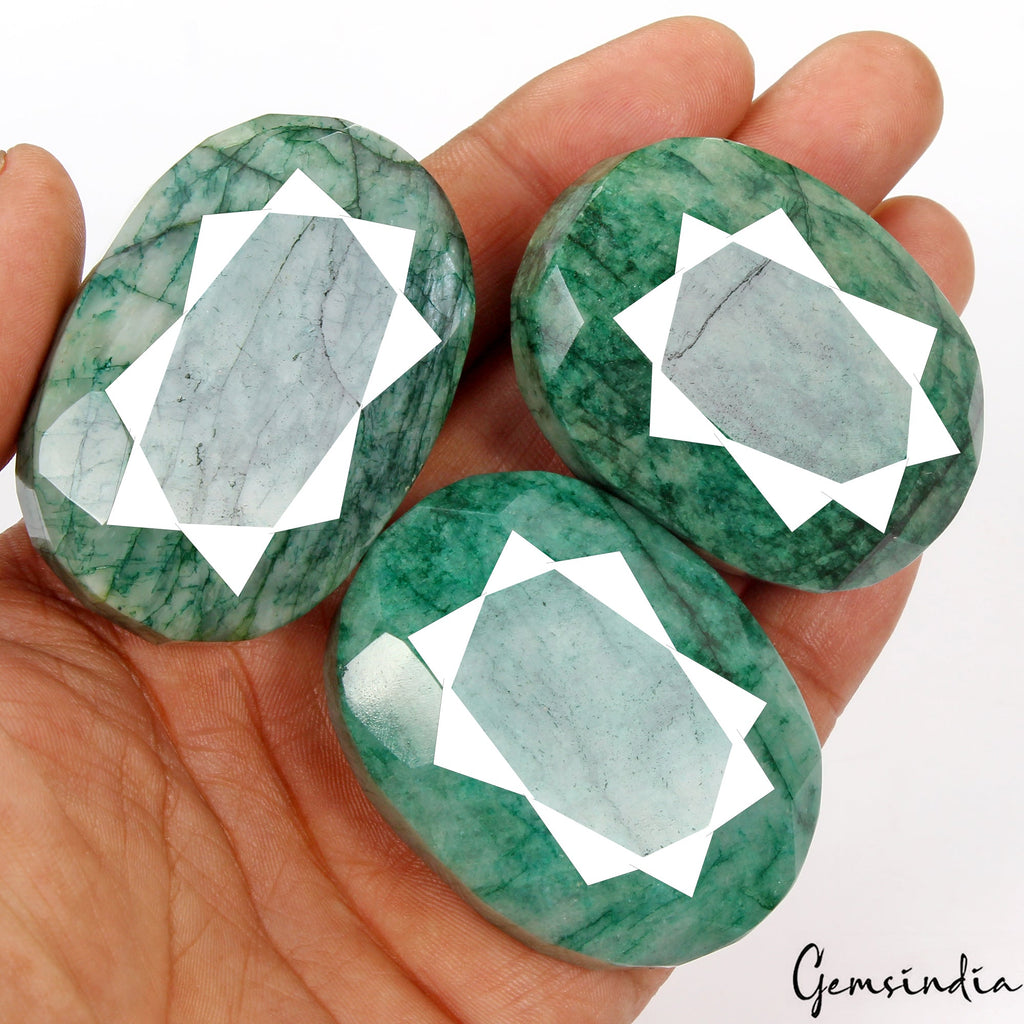 1230 Cts/3 Pcs Natural Green Emerald Oval Cut Loose 51-54mm Huge Gemstones Lot