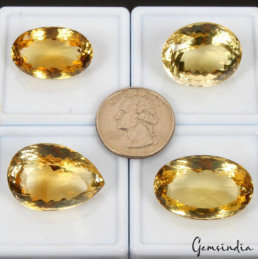 170.50 Ct Natural Citrine Certified Brazilian Yellow Mix Cut Loose Gemstone 4Pc