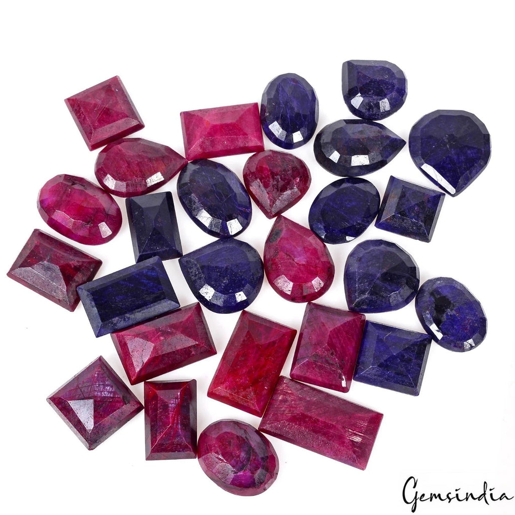 660 Cts/27 Pcs Natural African Blue Sapphire Red Ruby Mixed Cut Gems For Jewelry