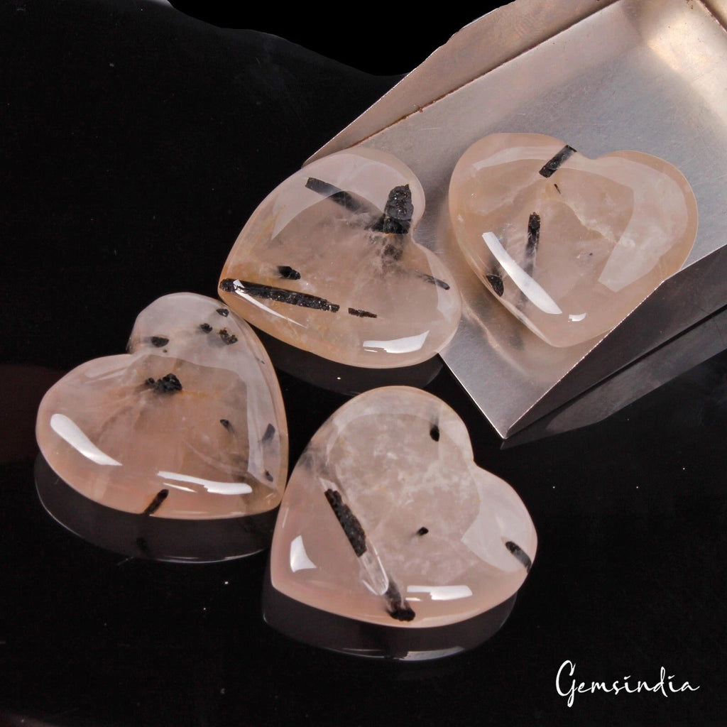 Natural Untreated Rutilated Quartz 214.20 Ct Heart Cabochon Loose Gems Lot 4 Pcs