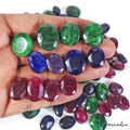 1300 Ct Natural Ruby Emerald Sapphire Mix Cut 12-20mm Loose Ring Size Gems~100Pc