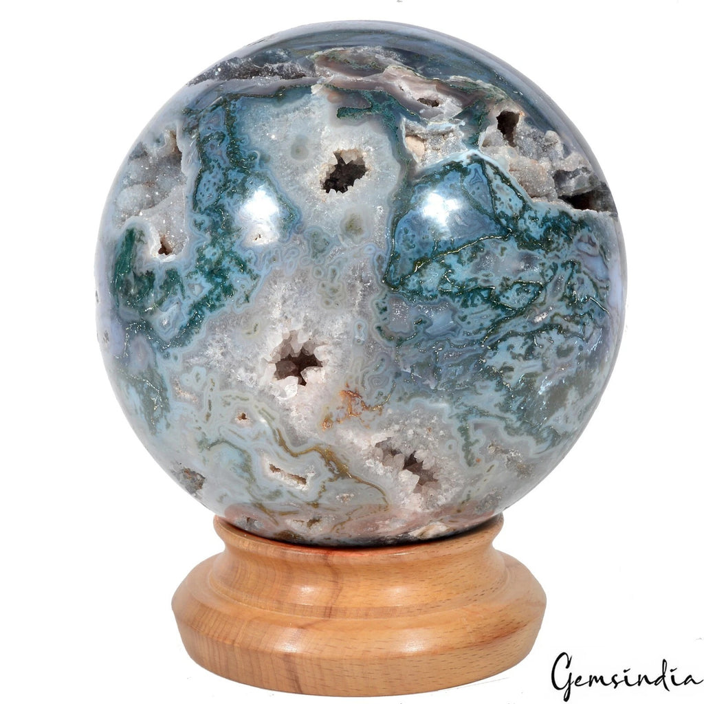 Moss Agate Sphere, Untreated — 5 Inch, 3.470 Kg (17350 Ct)