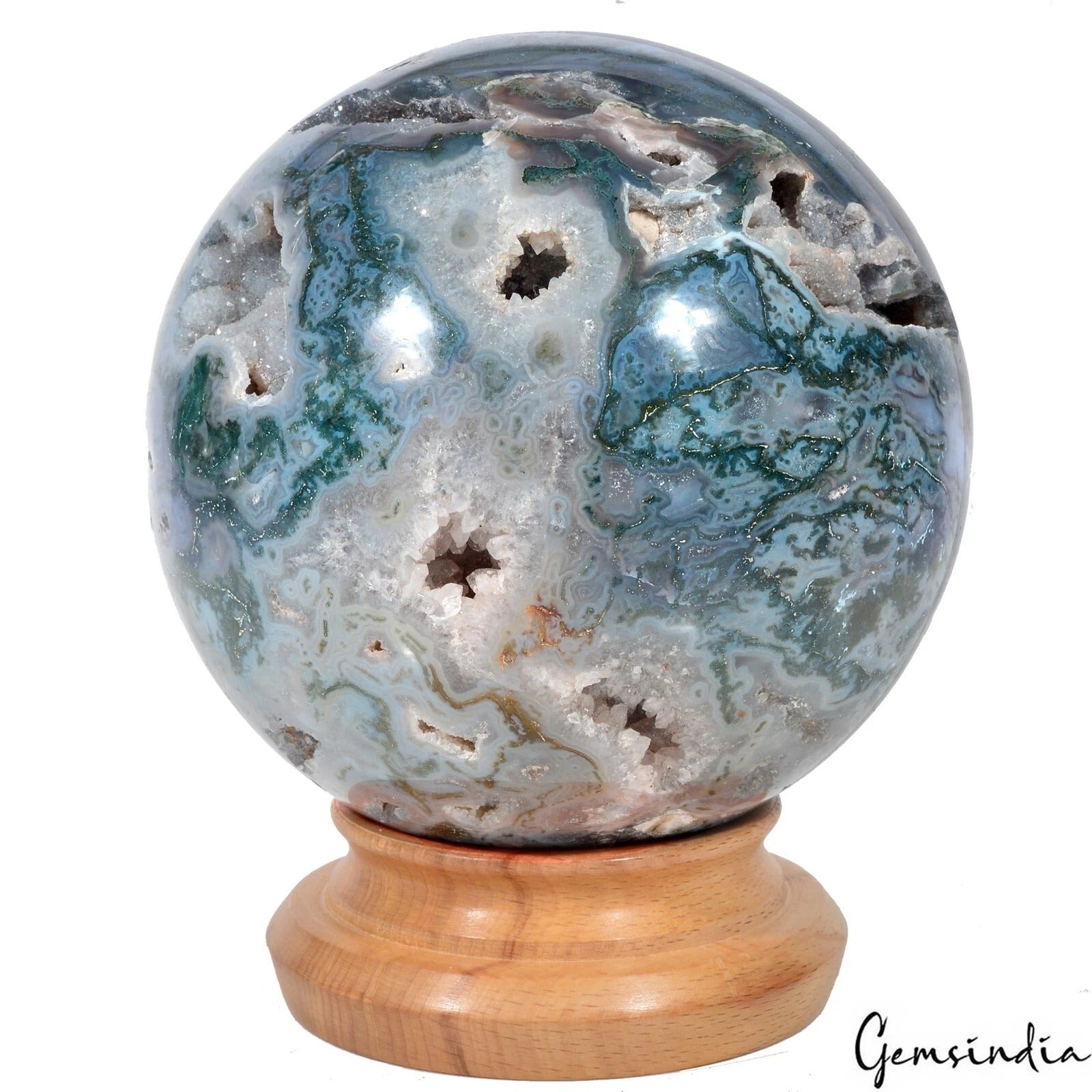 Moss Agate Sphere, Untreated — 5 Inch, 3.470 Kg (17350 Ct)