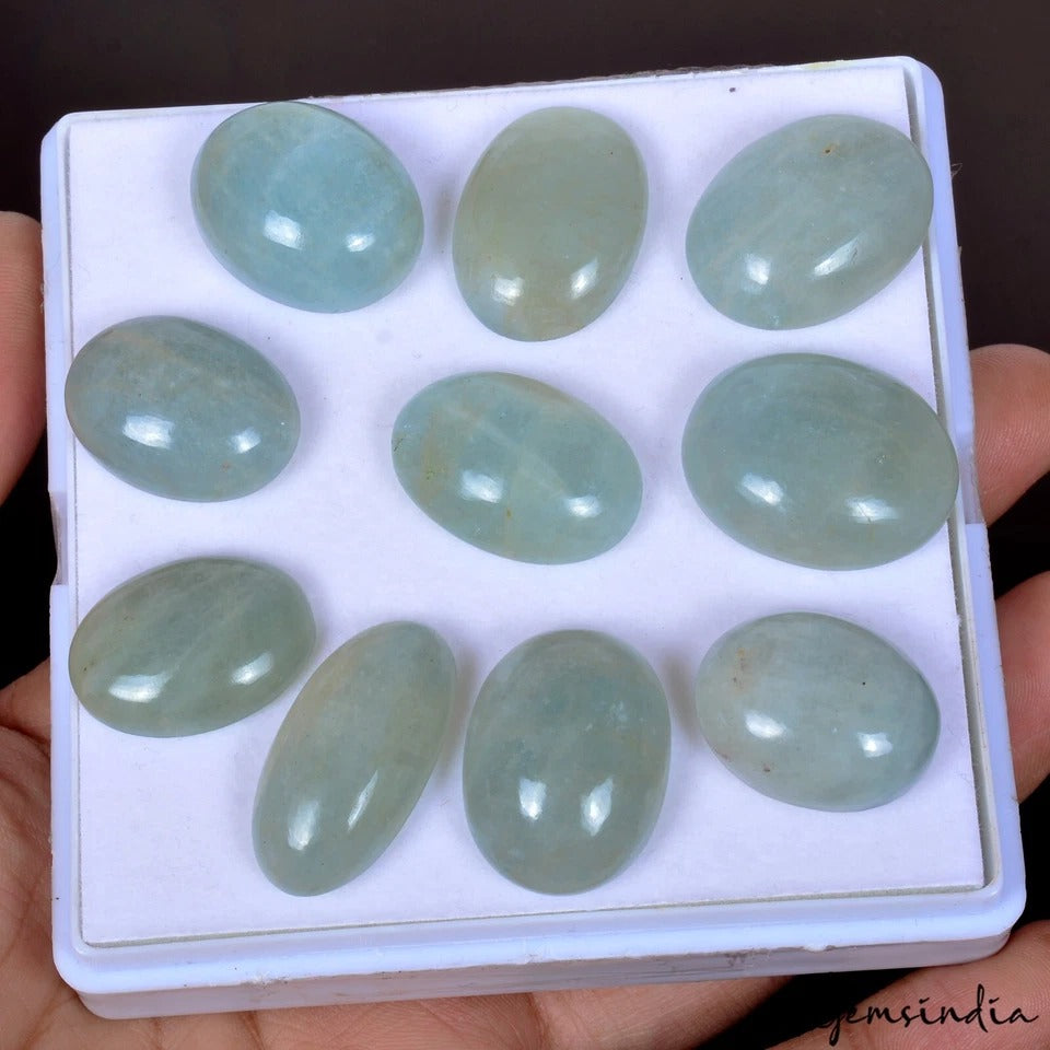 Blue Beryl Lot, Cabochon, Untreated — 10 Pieces, 23mm to 28mm, 300 Ct, Brazil