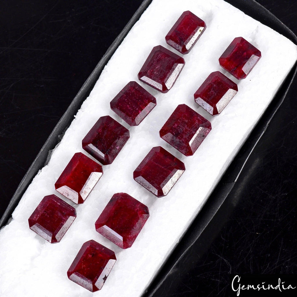 Certified 133.40 Ct/12 Pcs Natural Dark Red Ruby Octagon Cut Gem Lot For Jewelry
