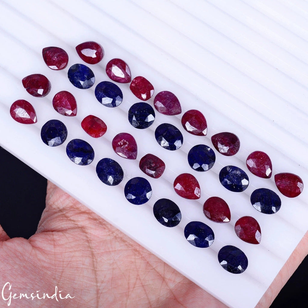 Certified 32 Pcs Natural Mix Cut Ruby Sapphire Loose Jewelry Making Gemstones